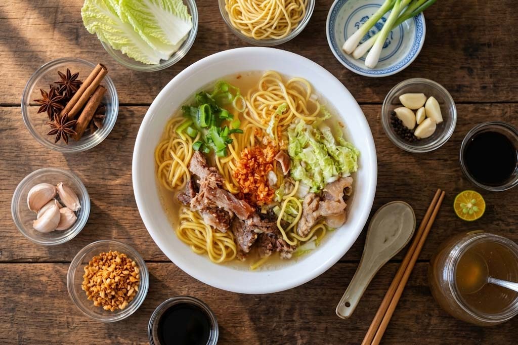 Beef Mami with egg noodles and vegetables