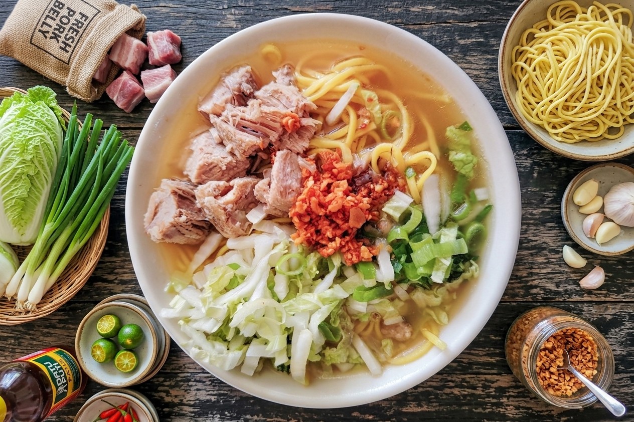 Pork Mami with egg noodles and vegetables