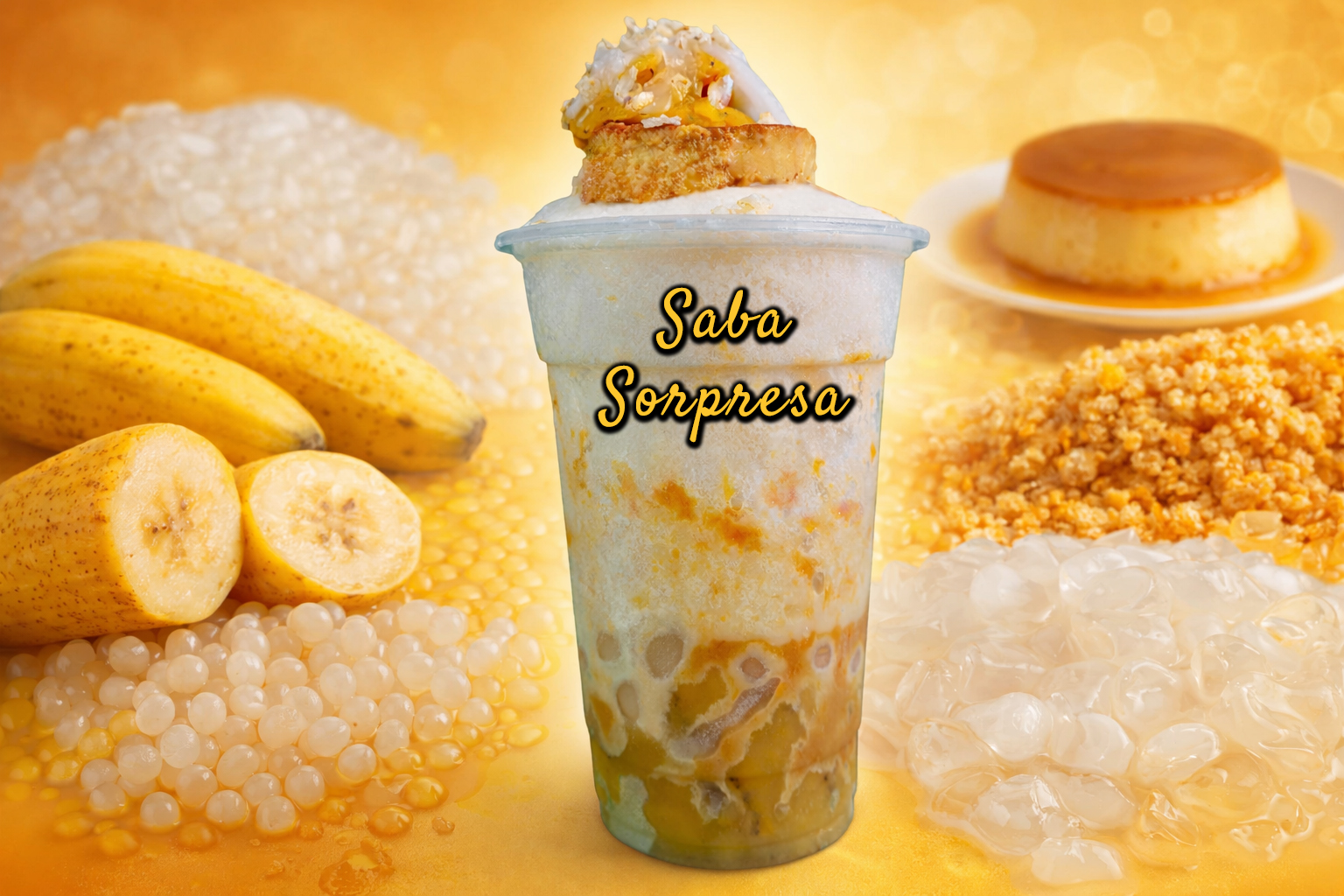 Saba Sorpresa with Filipino dessert ingredients